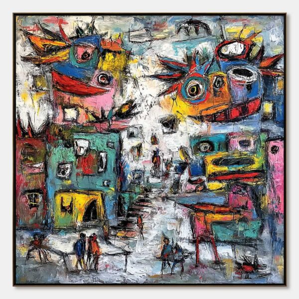 URBAN FANTASIA: Vibrant and Textured Abstract Cityscape Painting
