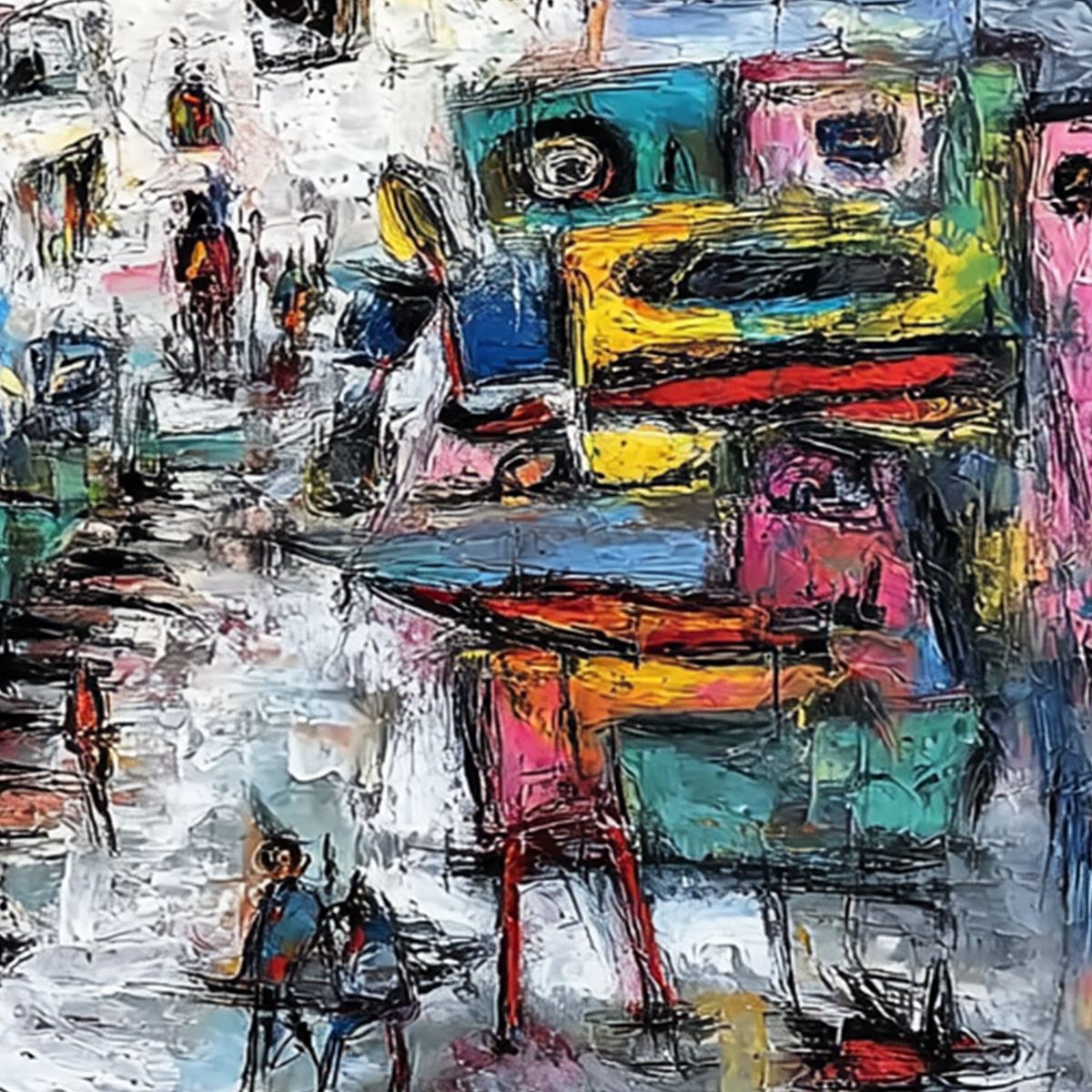 URBAN FANTASIA: Vibrant and Textured Abstract Cityscape Painting - Image 3