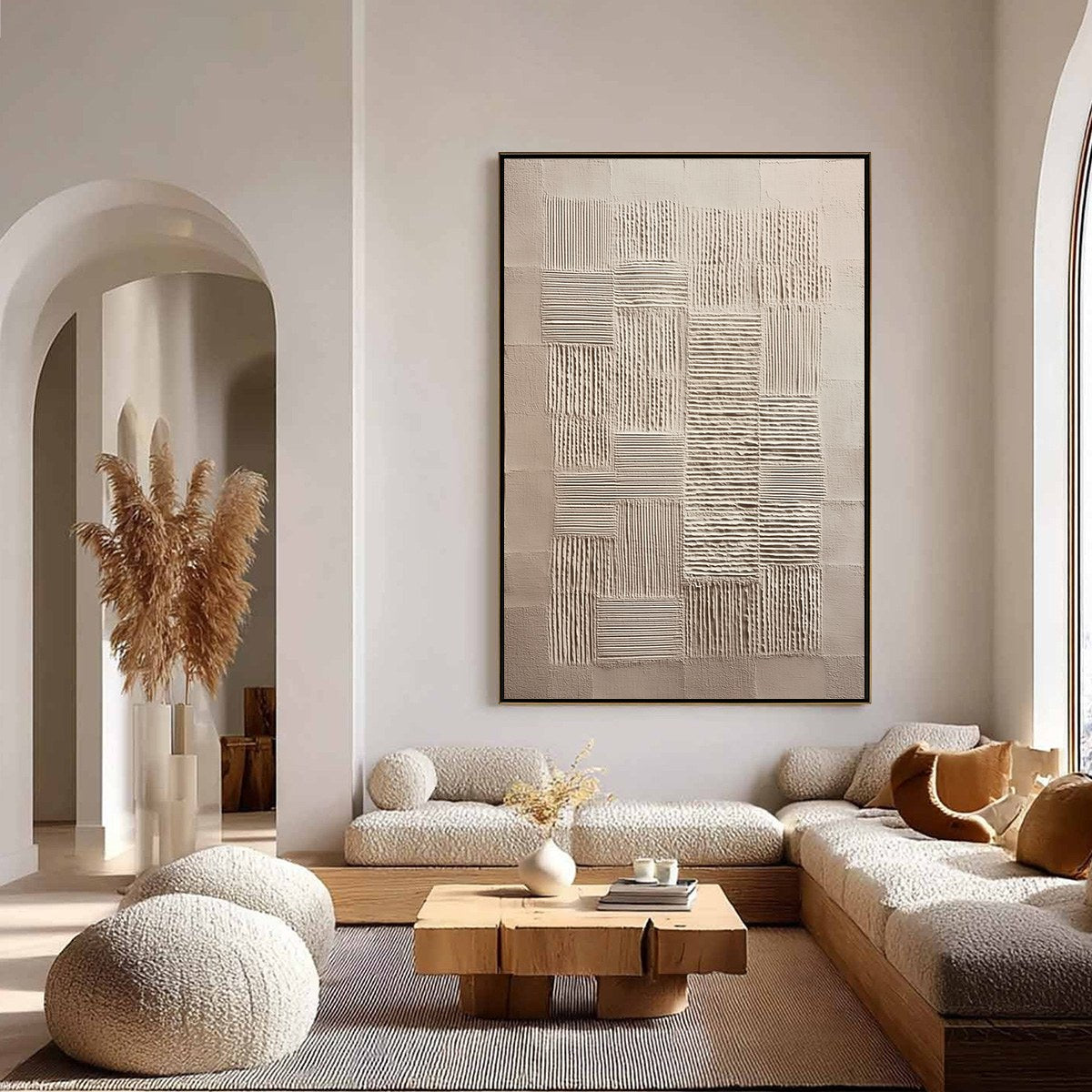 URBAN GRID: Textured Beige Minimalist Abstract Wabi Sabi Wall Art - Image 4