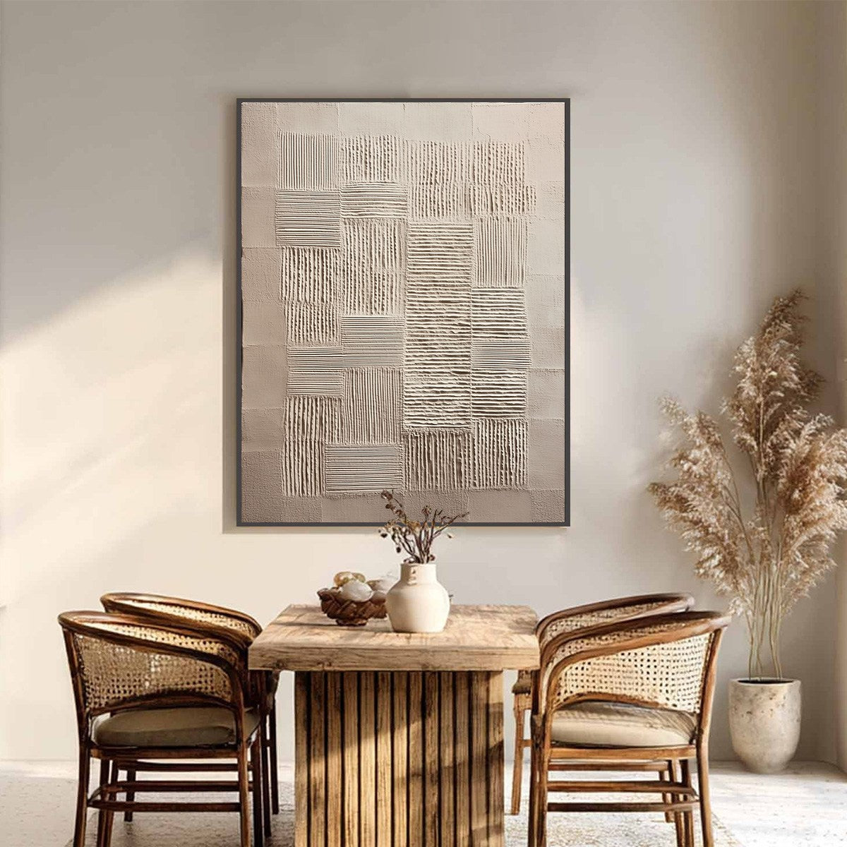 URBAN GRID: Textured Beige Minimalist Abstract Wabi Sabi Wall Art - Image 2