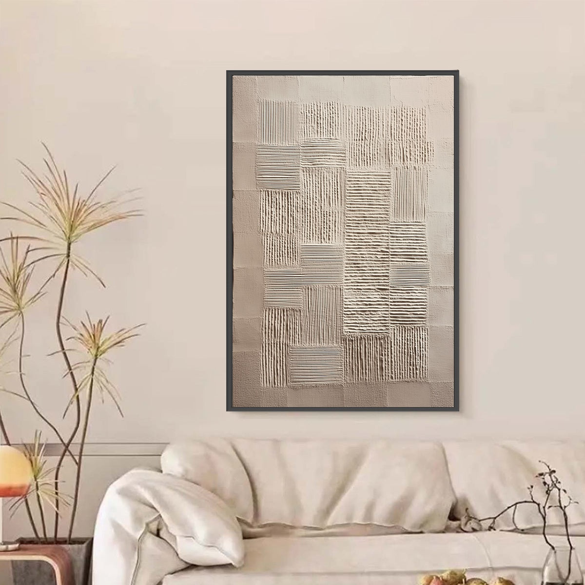 URBAN GRID: Textured Beige Minimalist Abstract Wabi Sabi Wall Art - Image 6