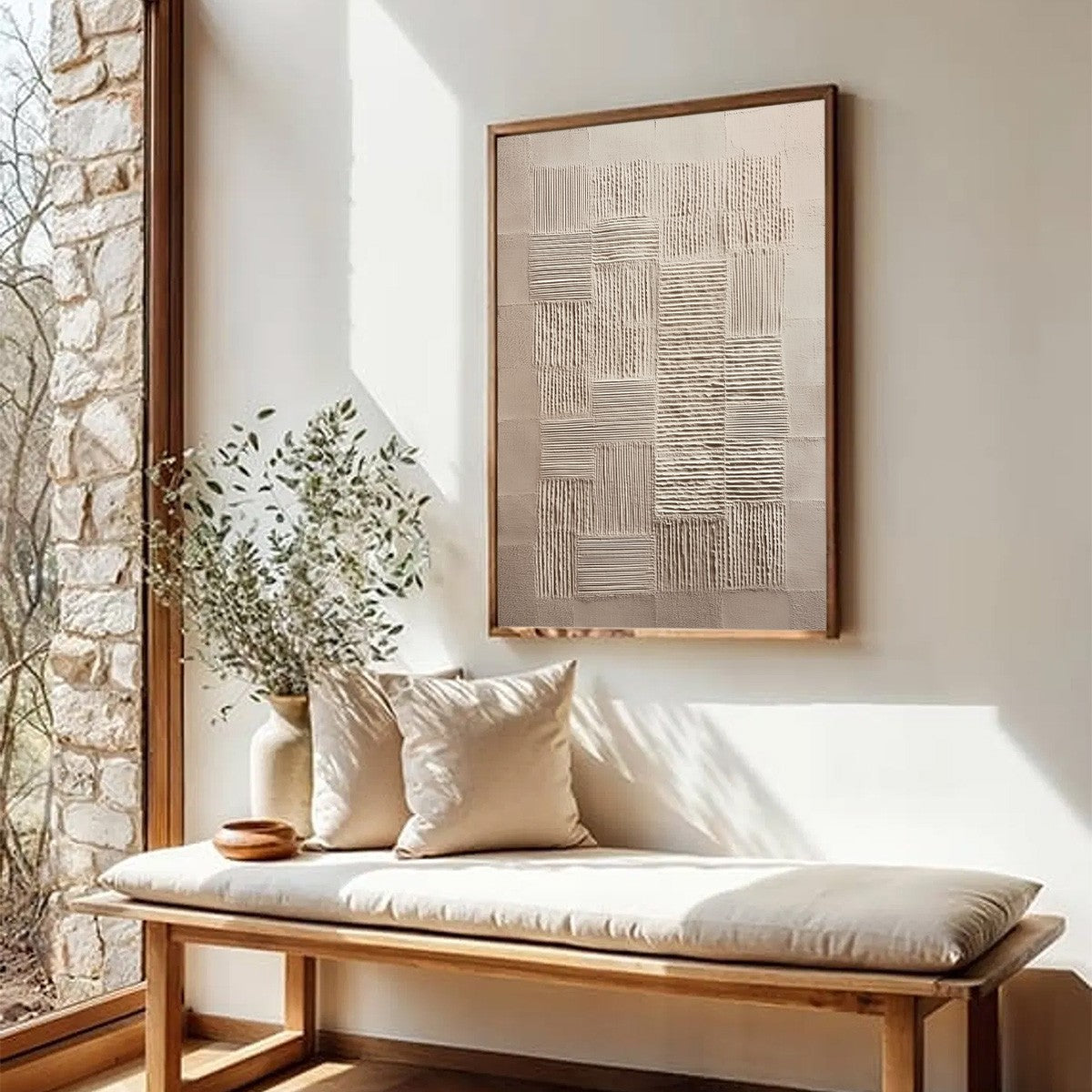 URBAN GRID: Textured Beige Minimalist Abstract Wabi Sabi Wall Art - Image 8