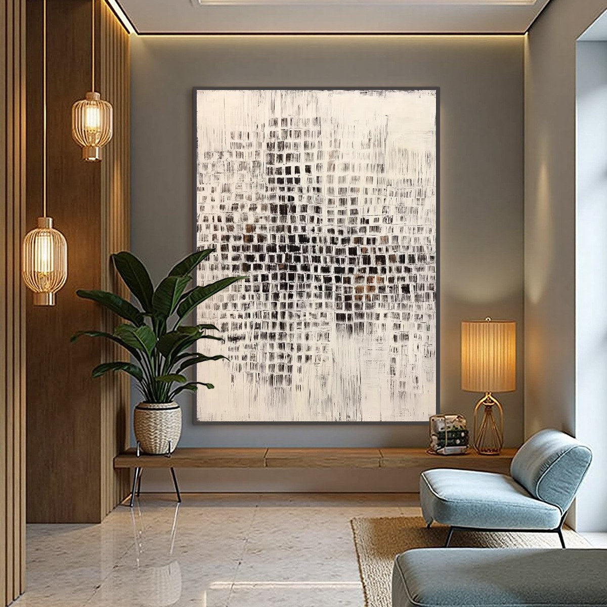 URBAN GRID: Textured Minimalist Abstract Painting for Modern Decor - Image 4