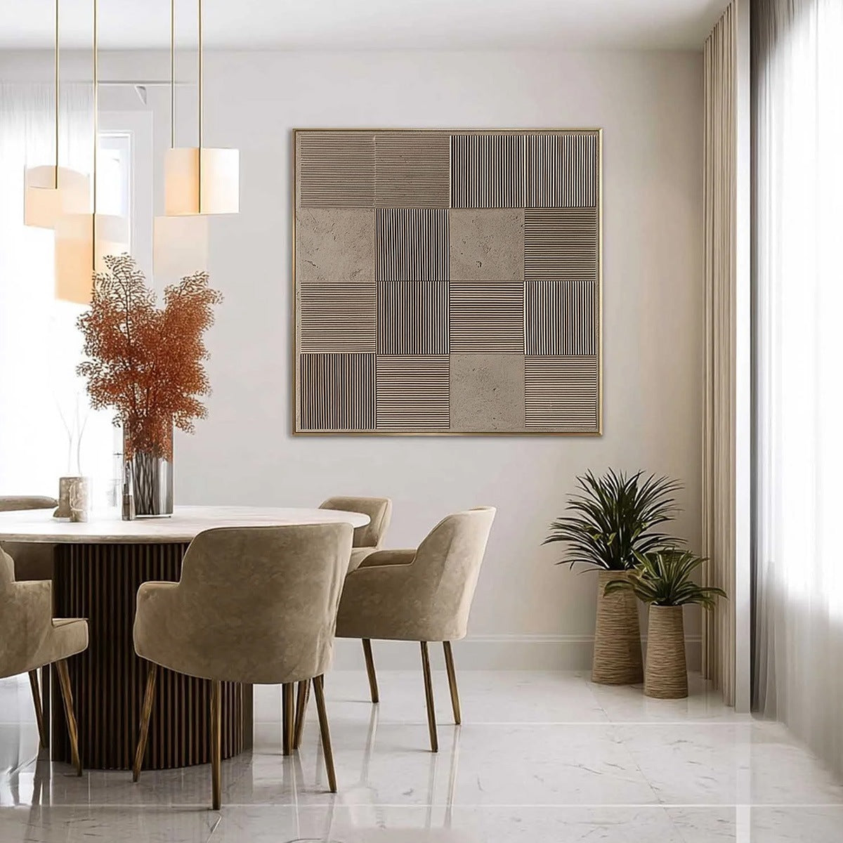 URBAN GRID: Textured Minimalist Abstract Painting in Neutral Tones - Image 4