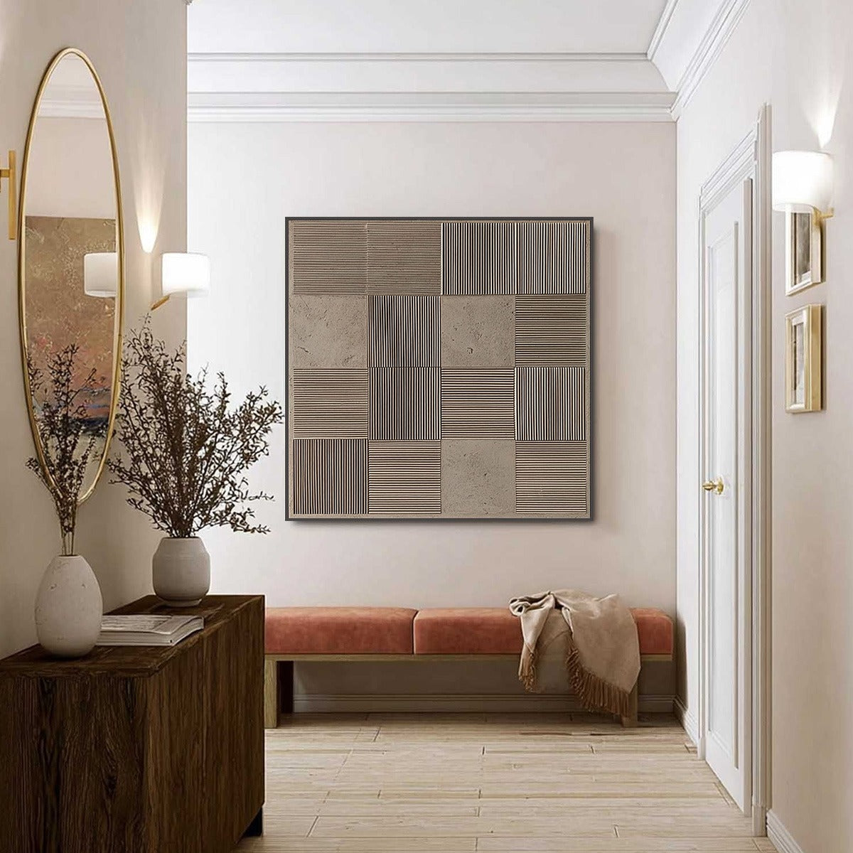 URBAN GRID: Textured Minimalist Abstract Painting in Neutral Tones - Image 6