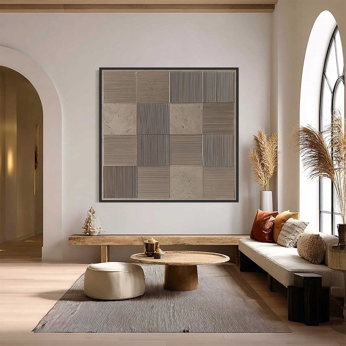 URBAN GRID: Textured Minimalist Abstract Painting in Neutral Tones - Image 2