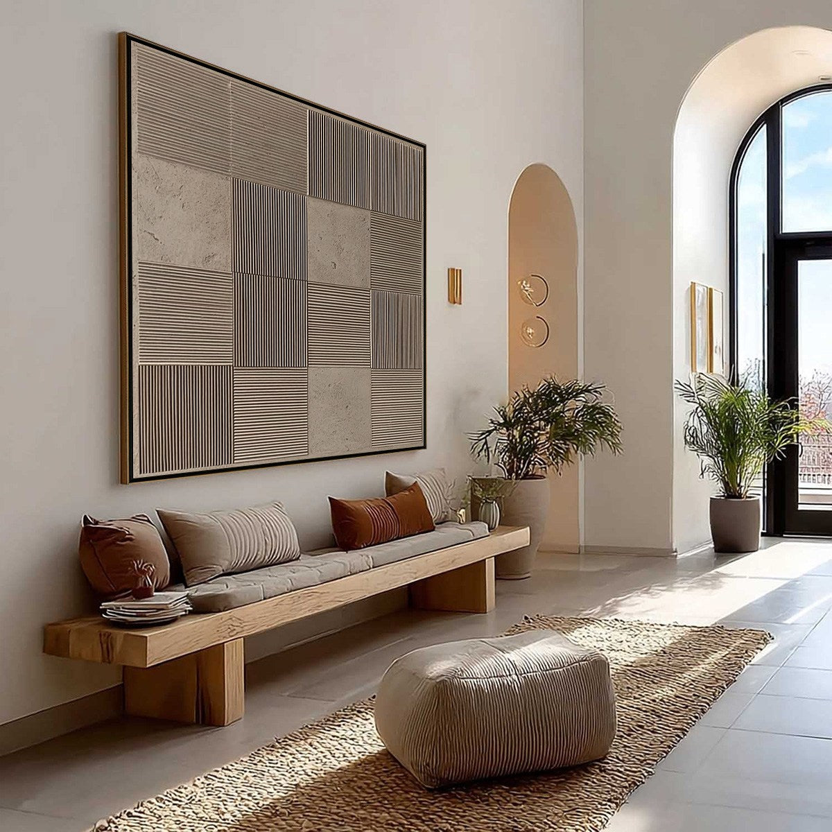 URBAN GRID: Textured Minimalist Abstract Painting in Neutral Tones - Image 7