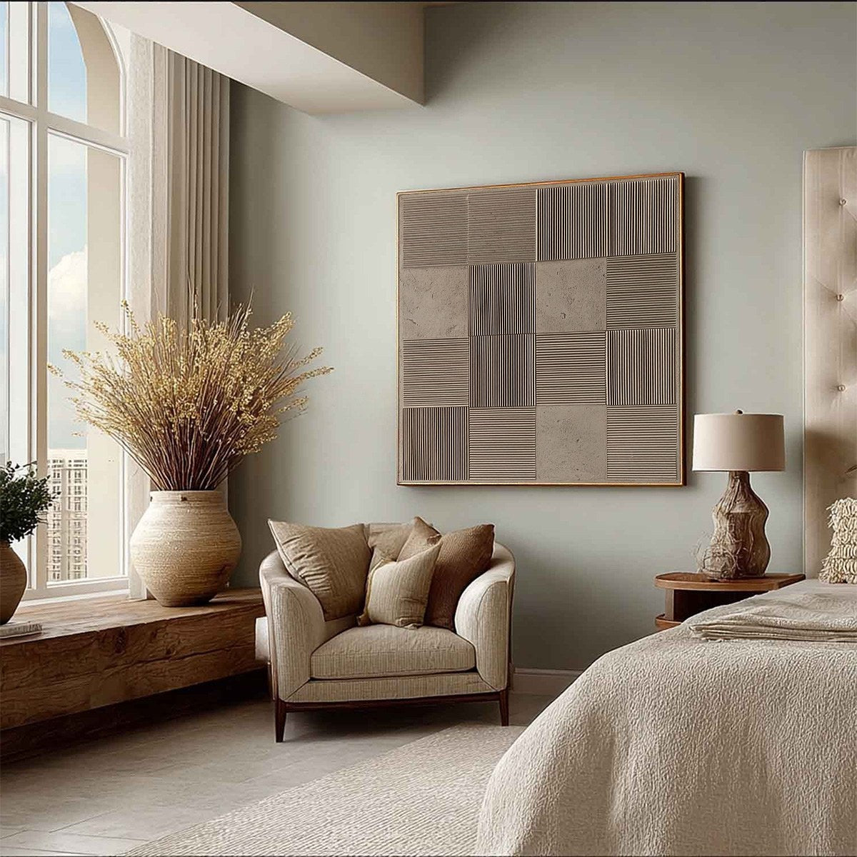URBAN GRID: Textured Minimalist Abstract Painting in Neutral Tones - Image 8