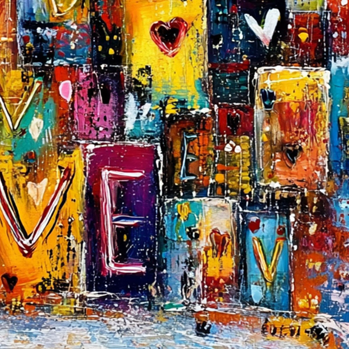 URBAN LOVE: Colorful Abstract Textured "Love" Word Art Painting - Image 3