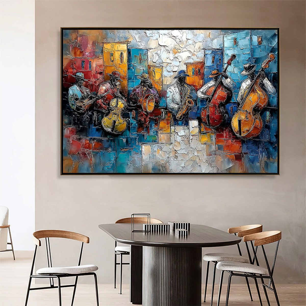 URBAN MELODY: Textured Impasto Painting of a Jazz Band Street Performance - Image 2