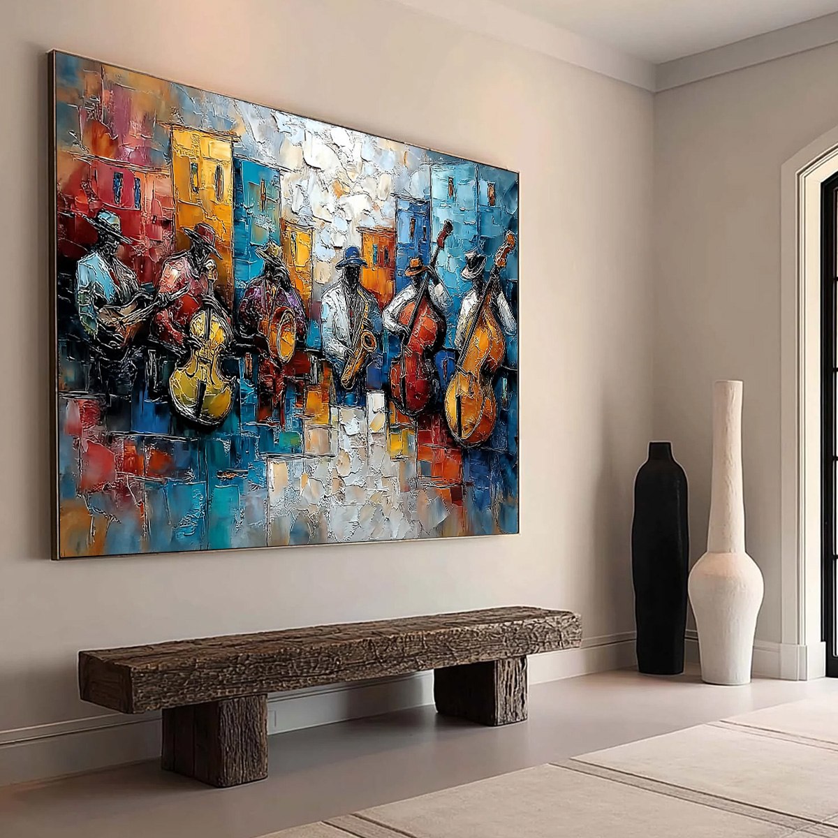 URBAN MELODY: Textured Impasto Painting of a Jazz Band Street Performance - Image 7