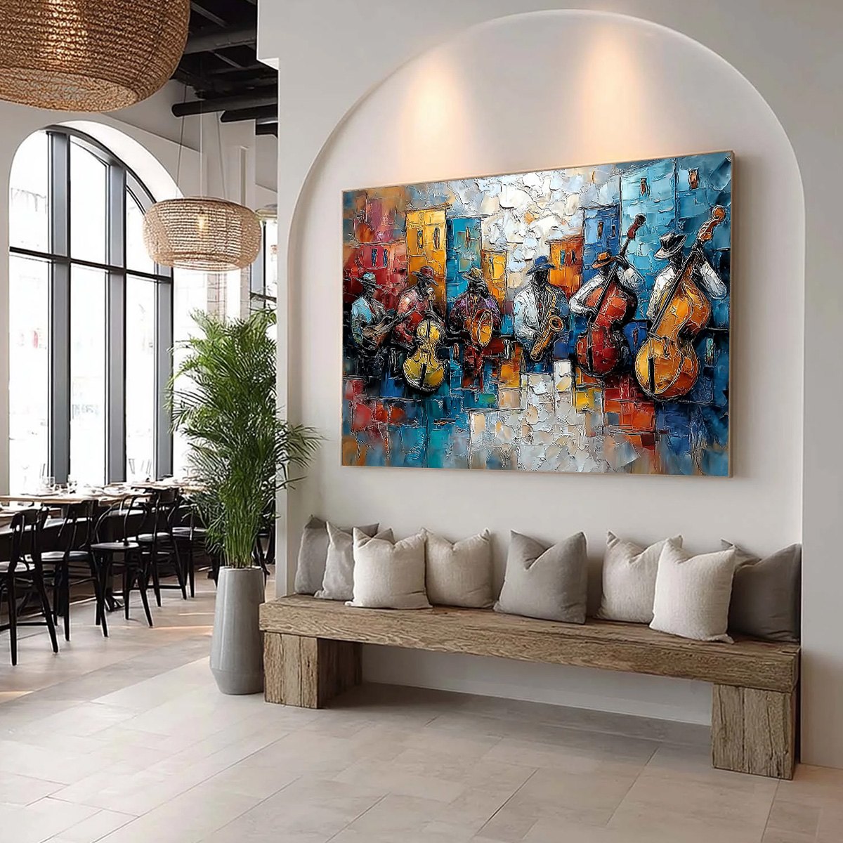 URBAN MELODY: Textured Impasto Painting of a Jazz Band Street Performance - Image 8