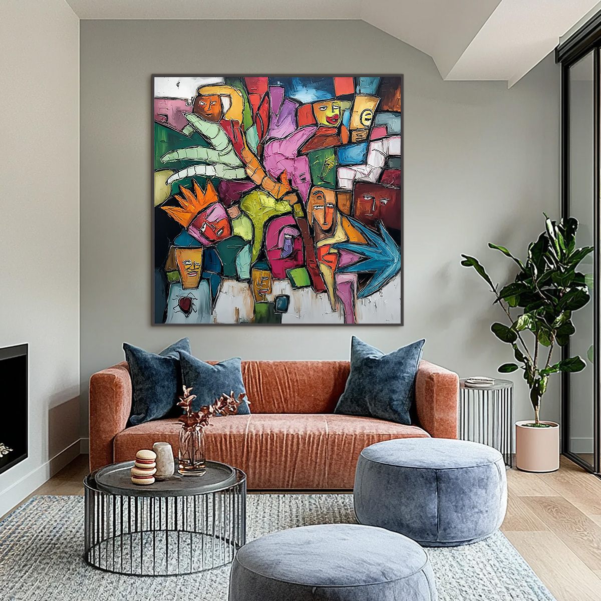 URBAN MOSAIC: Colorful Abstract Figurative Crowd Painting - Image 2
