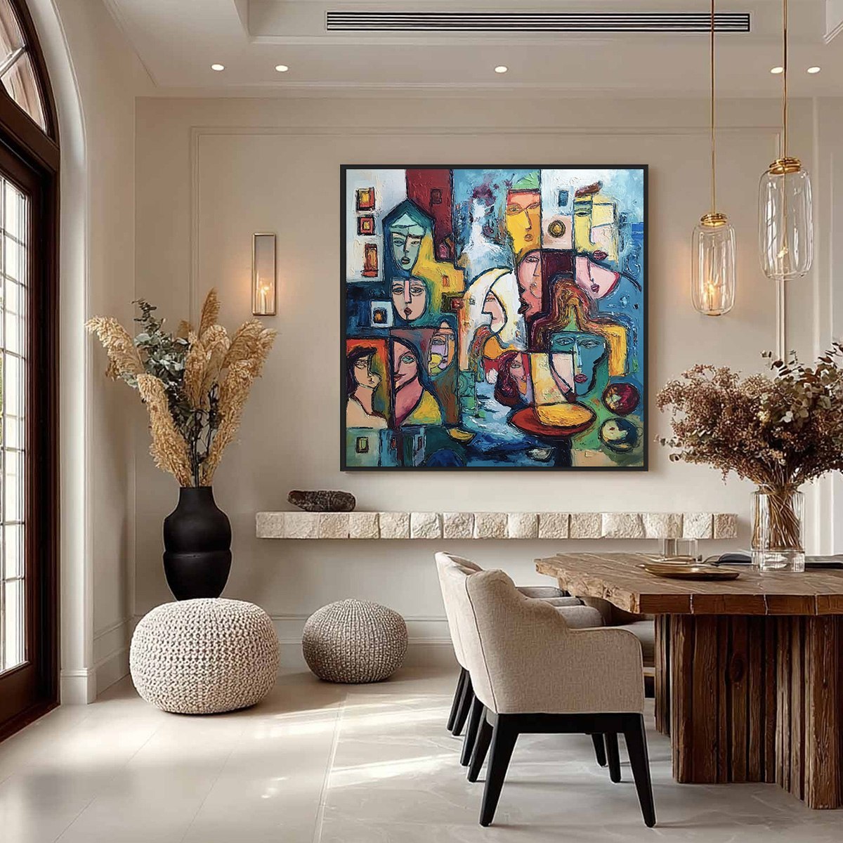 URBAN MOSAIC: Colorful Abstract Figurative Impasto Painting - Image 4