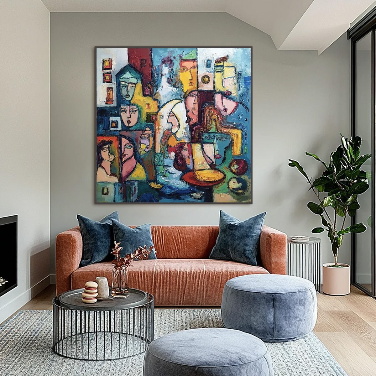 URBAN MOSAIC: Colorful Abstract Figurative Impasto Painting - Image 2