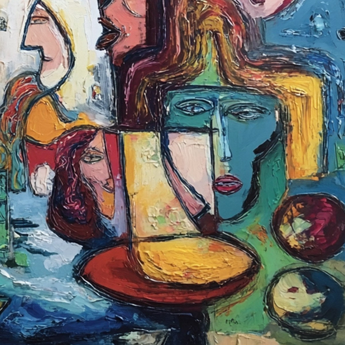 URBAN MOSAIC: Colorful Abstract Figurative Impasto Painting - Image 5