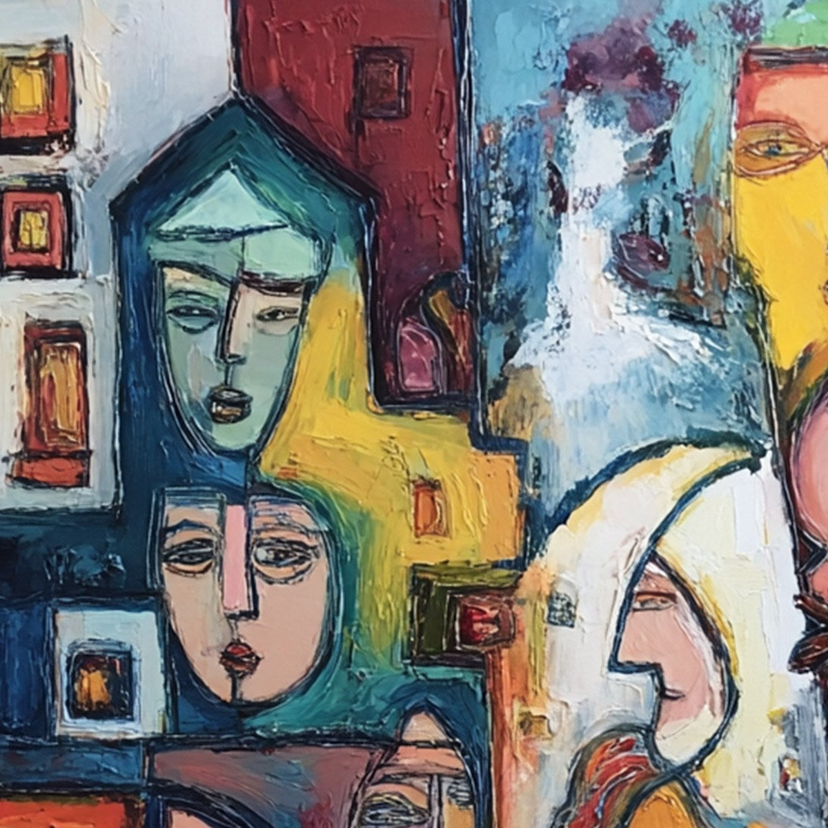 URBAN MOSAIC: Colorful Abstract Figurative Impasto Painting - Image 3