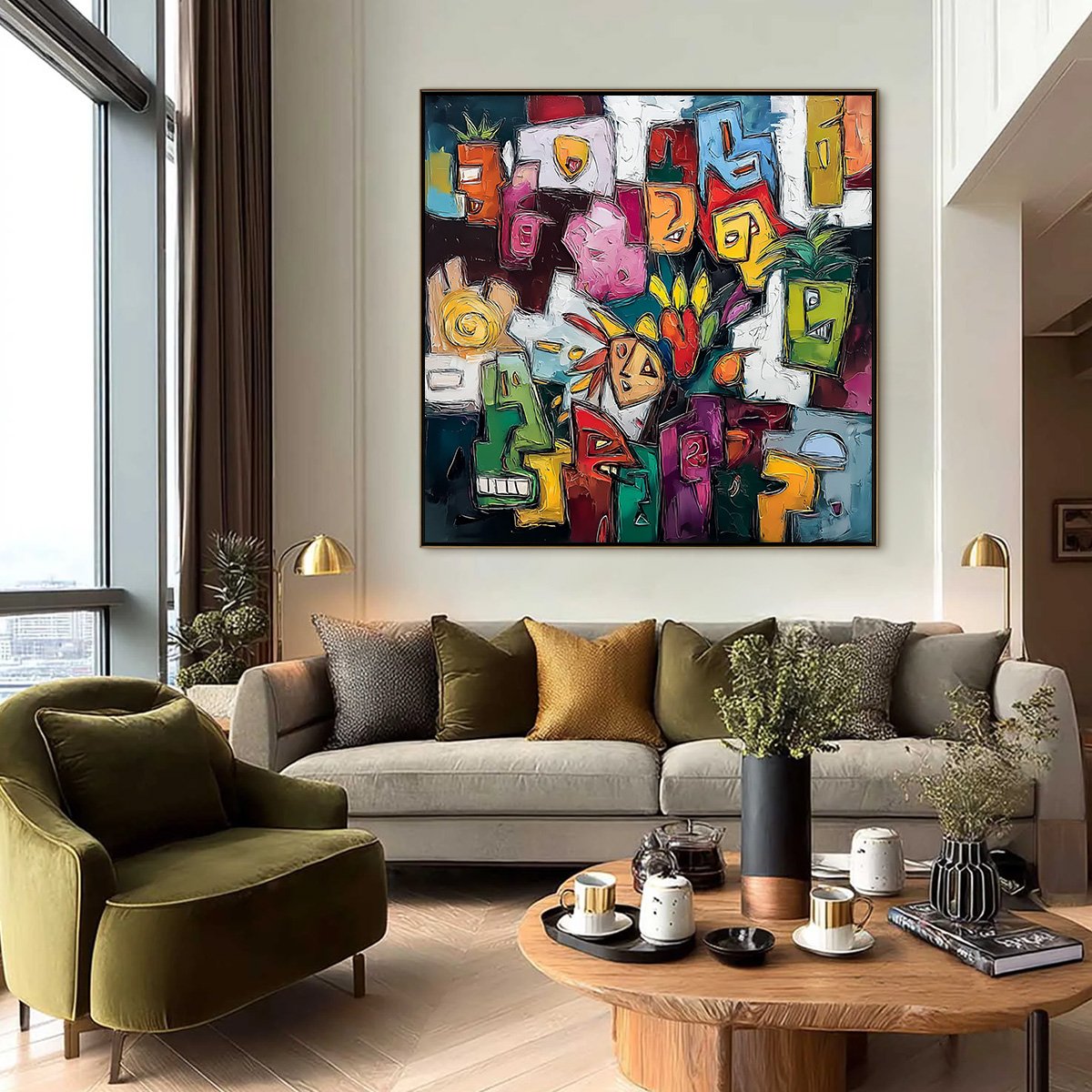 URBAN MOSAIC: Colorful Abstract People Painting with Heavy Texture - Image 6