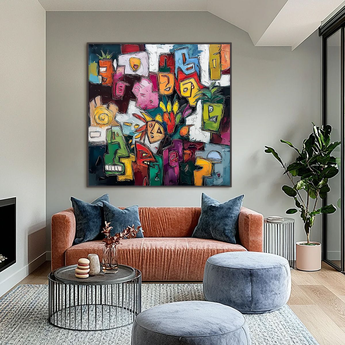 URBAN MOSAIC: Colorful Abstract People Painting with Heavy Texture - Image 2