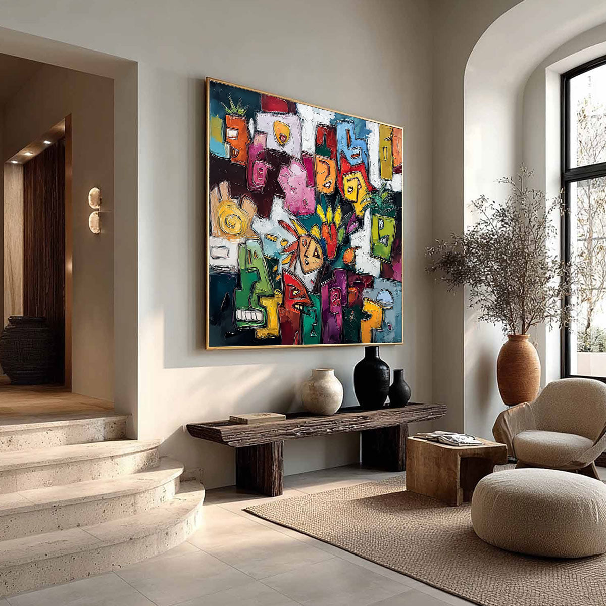 URBAN MOSAIC: Colorful Abstract People Painting with Heavy Texture - Image 8