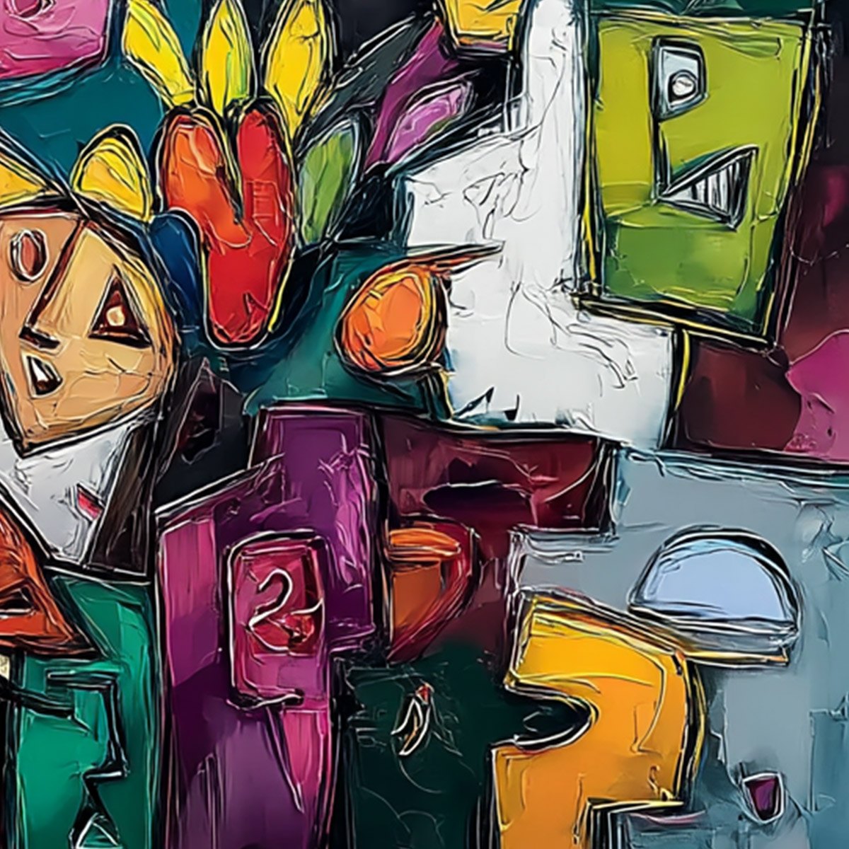 URBAN MOSAIC: Colorful Abstract People Painting with Heavy Texture - Image 3