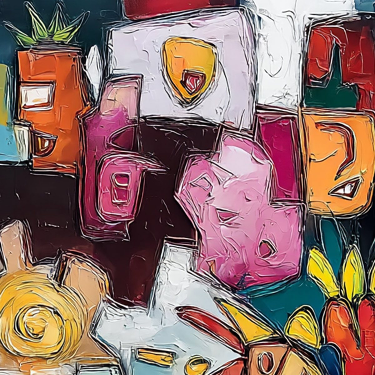 URBAN MOSAIC: Colorful Abstract People Painting with Heavy Texture - Image 5