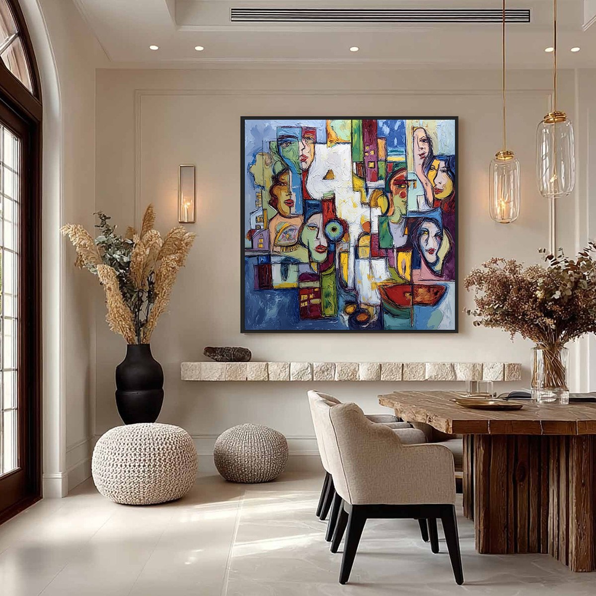 URBAN MOSAIC: Large Square Abstract Figurative Wall Art - Image 4
