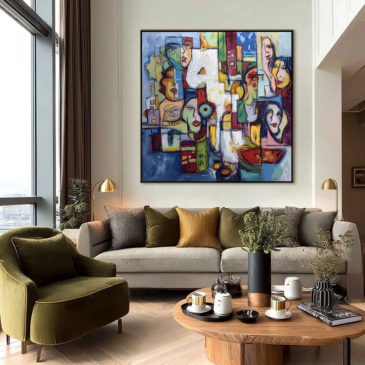 URBAN MOSAIC: Large Square Abstract Figurative Wall Art - Image 6
