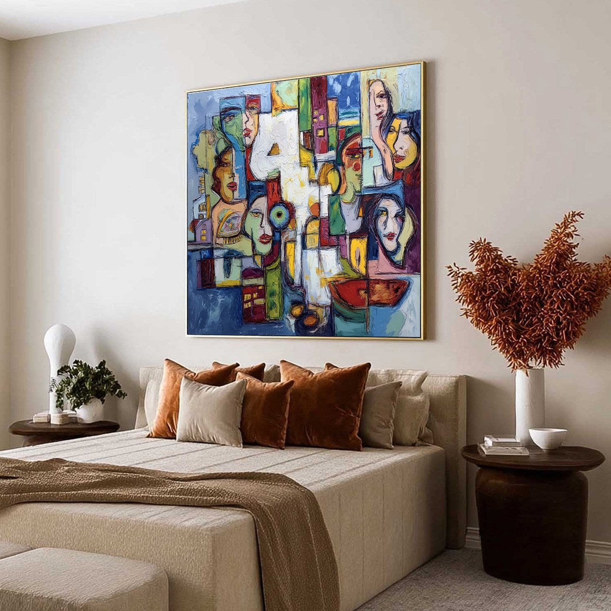URBAN MOSAIC: Large Square Abstract Figurative Wall Art - Image 7