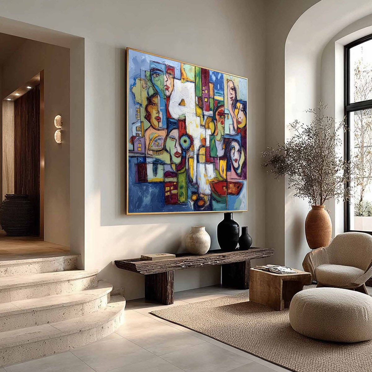 URBAN MOSAIC: Large Square Abstract Figurative Wall Art - Image 8