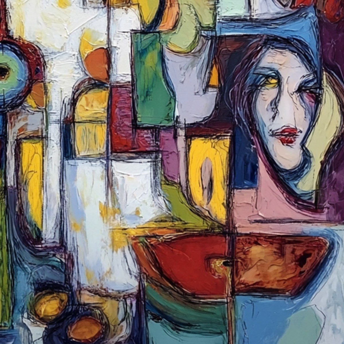 URBAN MOSAIC: Large Square Abstract Figurative Wall Art - Image 3