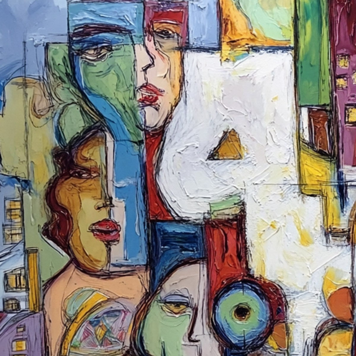 URBAN MOSAIC: Large Square Abstract Figurative Wall Art - Image 5
