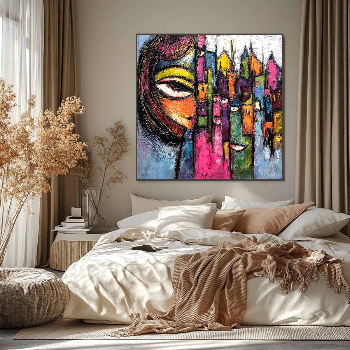 URBAN MUSE: Large Colorful Abstract Portrait and Cityscape Painting - Image 6