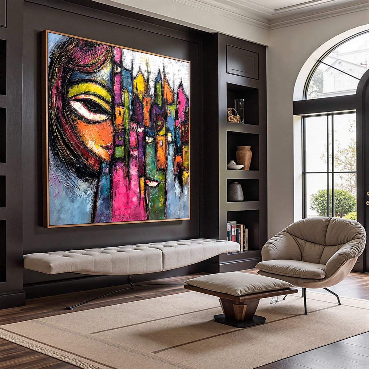 URBAN MUSE: Large Colorful Abstract Portrait and Cityscape Painting - Image 7