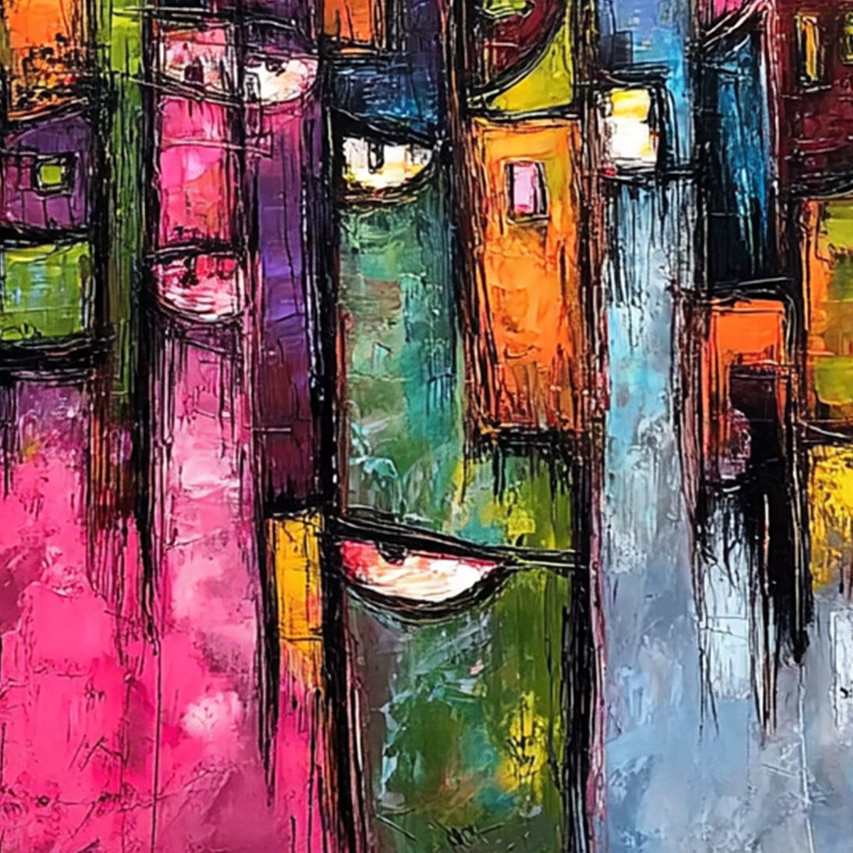 URBAN MUSE: Large Colorful Abstract Portrait and Cityscape Painting - Image 5