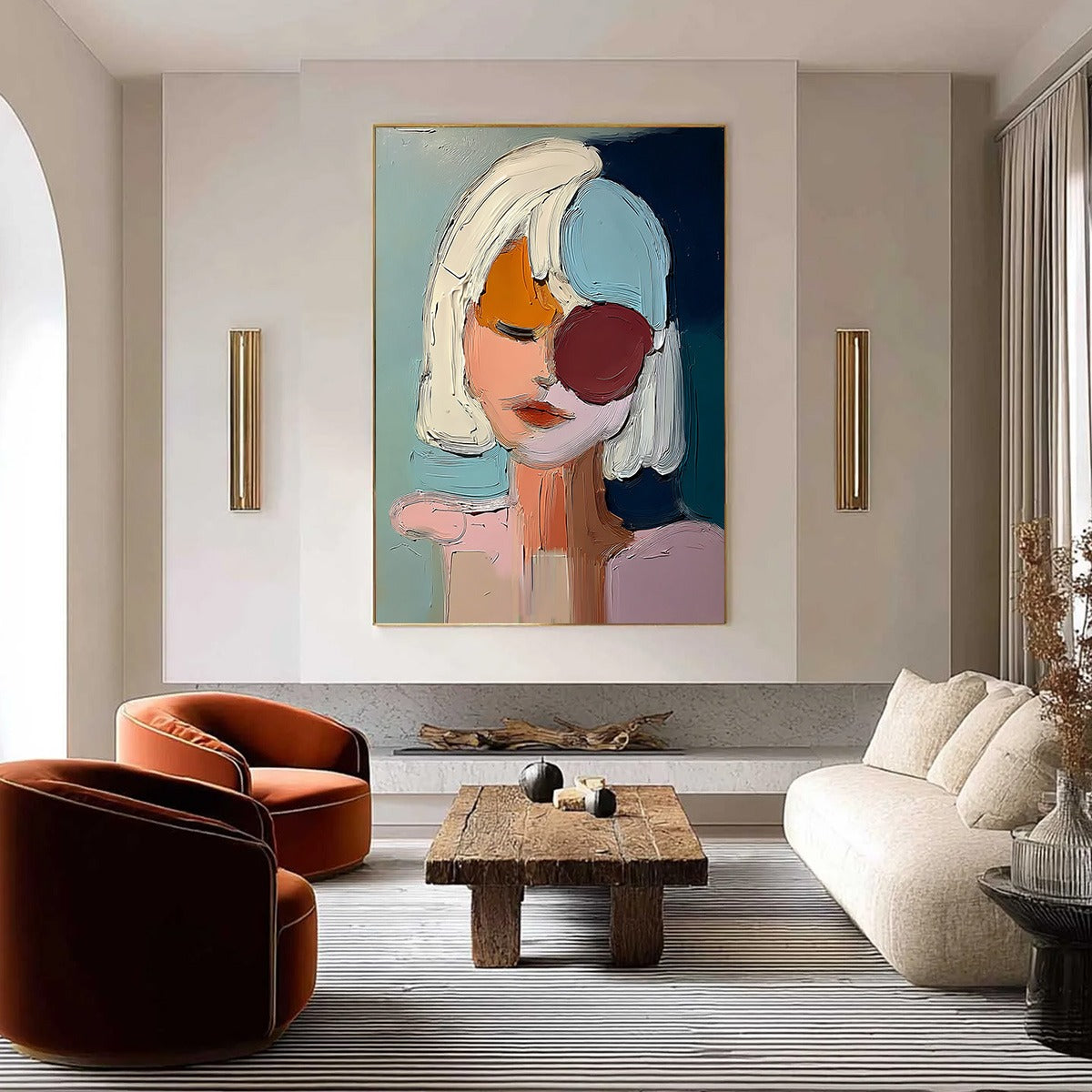 URBAN MUSE: Textured Abstract Portrait Oil Painting for Modern Decor - Image 4