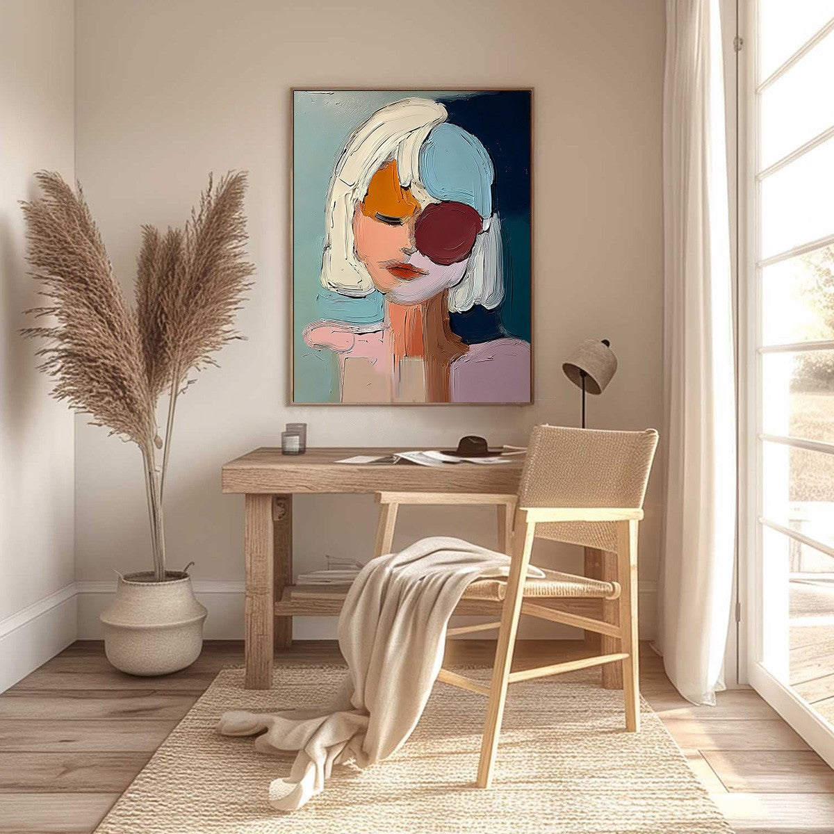 URBAN MUSE: Textured Abstract Portrait Oil Painting for Modern Decor - Image 6