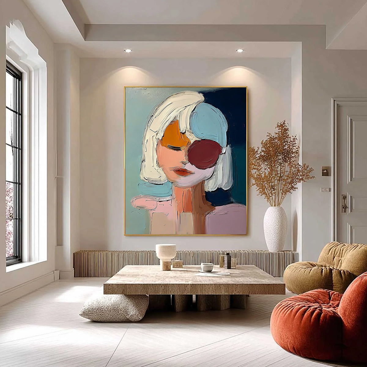 URBAN MUSE: Textured Abstract Portrait Oil Painting for Modern Decor - Image 2