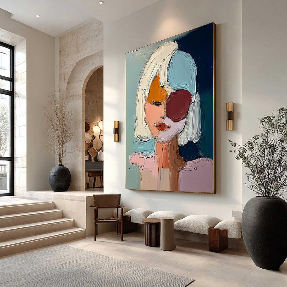 URBAN MUSE: Textured Abstract Portrait Oil Painting for Modern Decor - Image 7