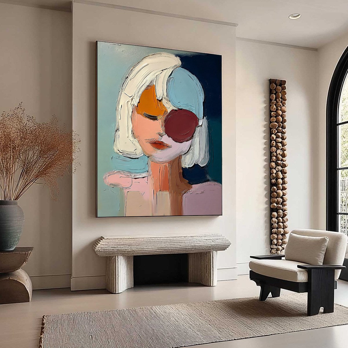 URBAN MUSE: Textured Abstract Portrait Oil Painting for Modern Decor - Image 8