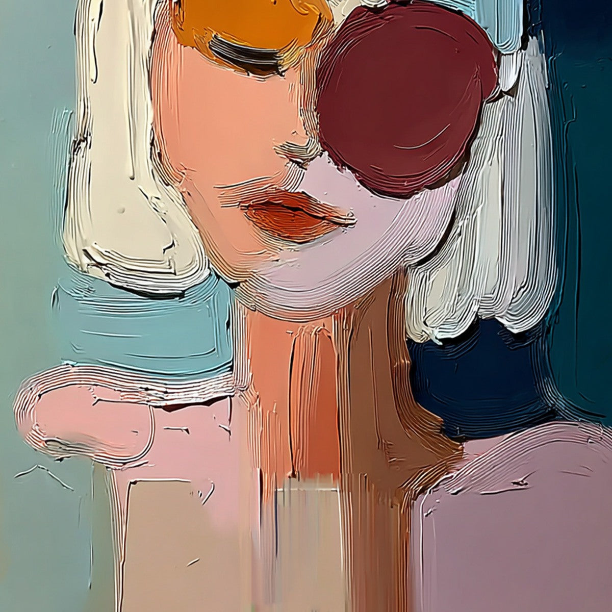 URBAN MUSE: Textured Abstract Portrait Oil Painting for Modern Decor - Image 5