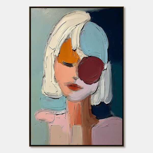 URBAN MUSE: Textured Abstract Portrait Oil Painting for Modern Decor