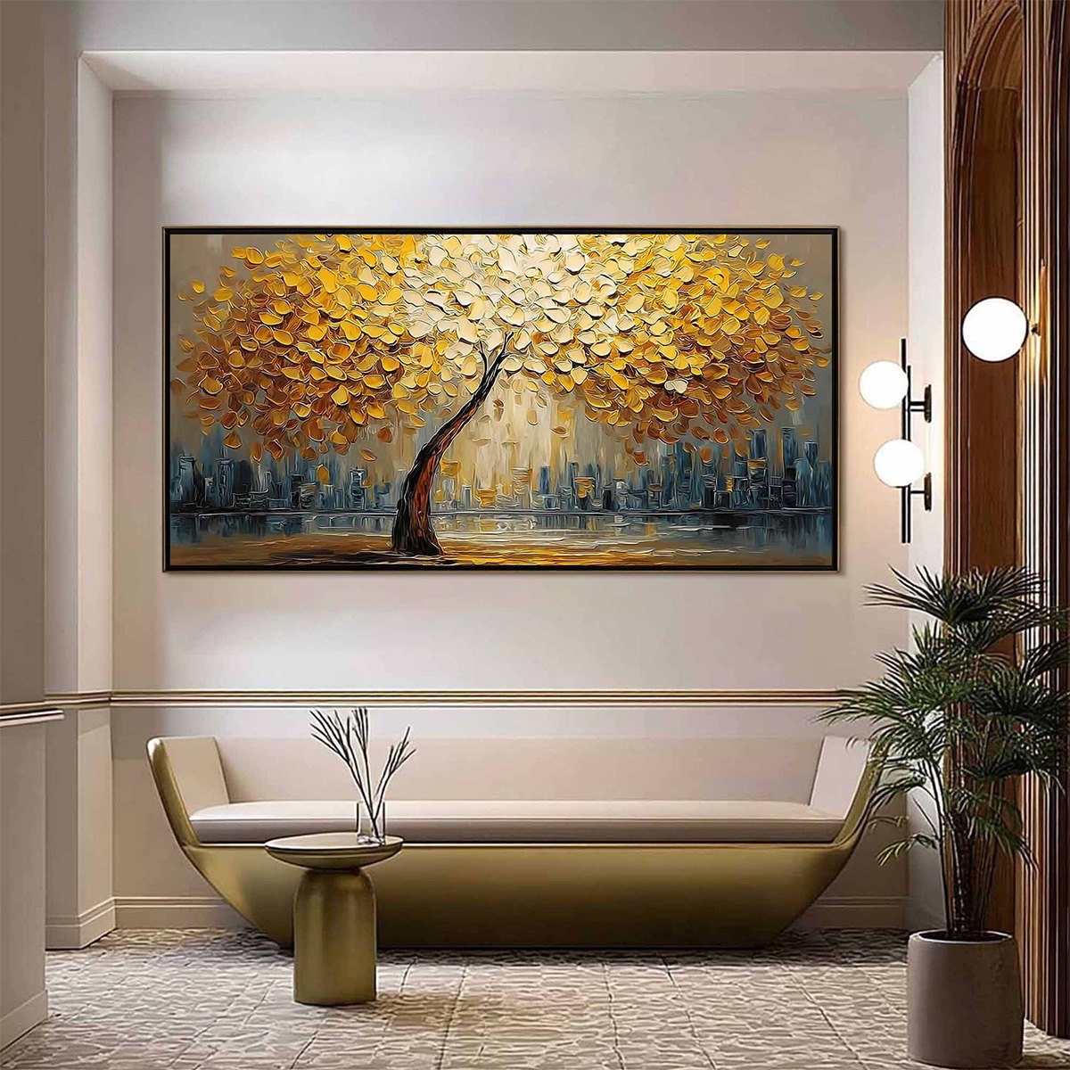 URBAN OASIS: Heavy Texture Palette Knife Cityscape Oil Painting - Image 2