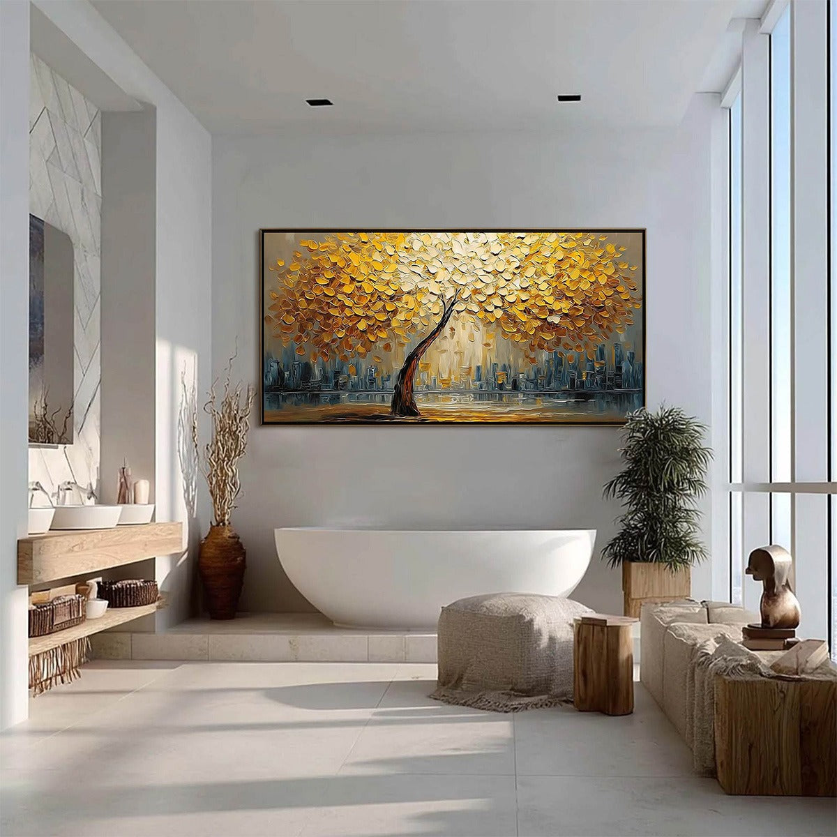 URBAN OASIS: Heavy Texture Palette Knife Cityscape Oil Painting - Image 6