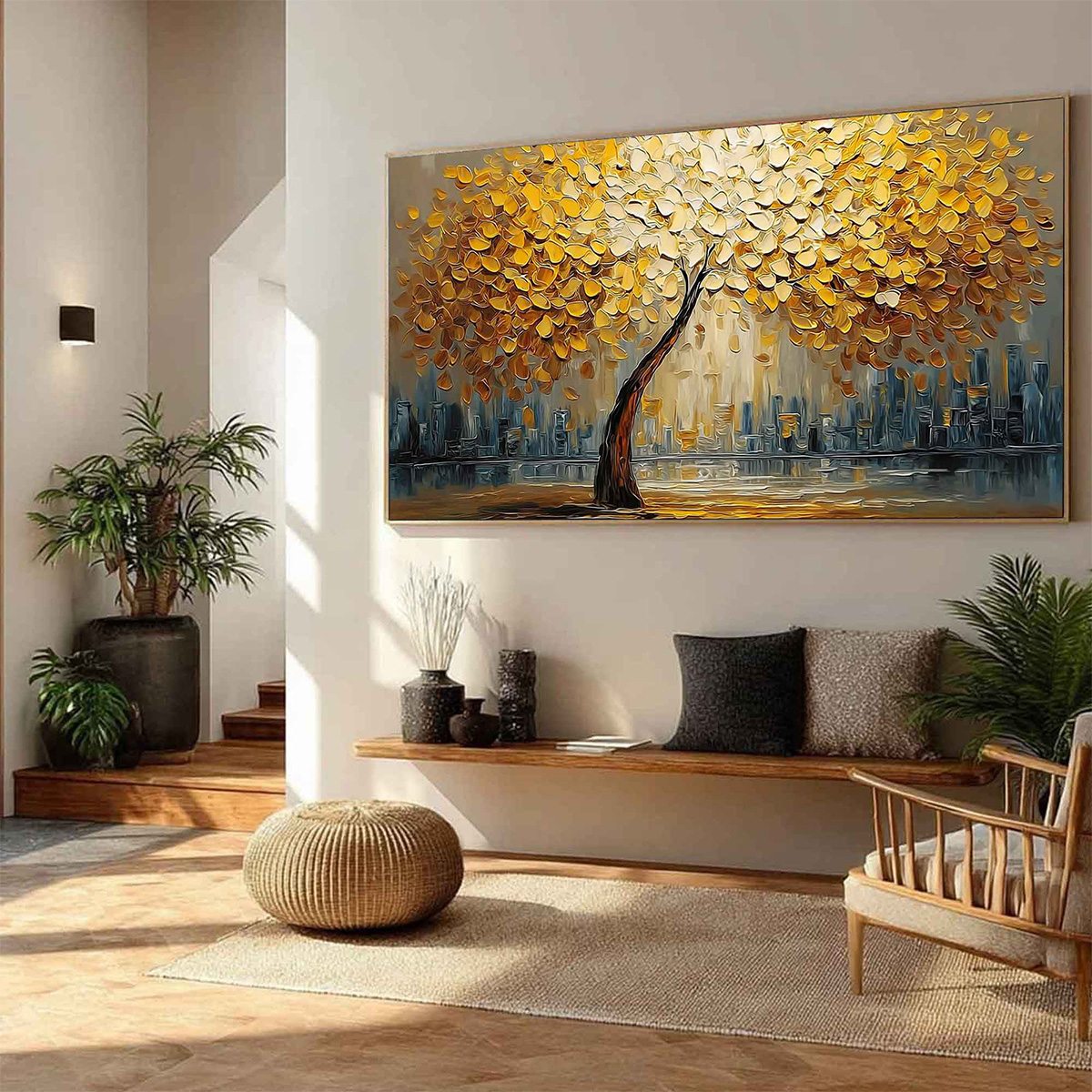 URBAN OASIS: Heavy Texture Palette Knife Cityscape Oil Painting - Image 8