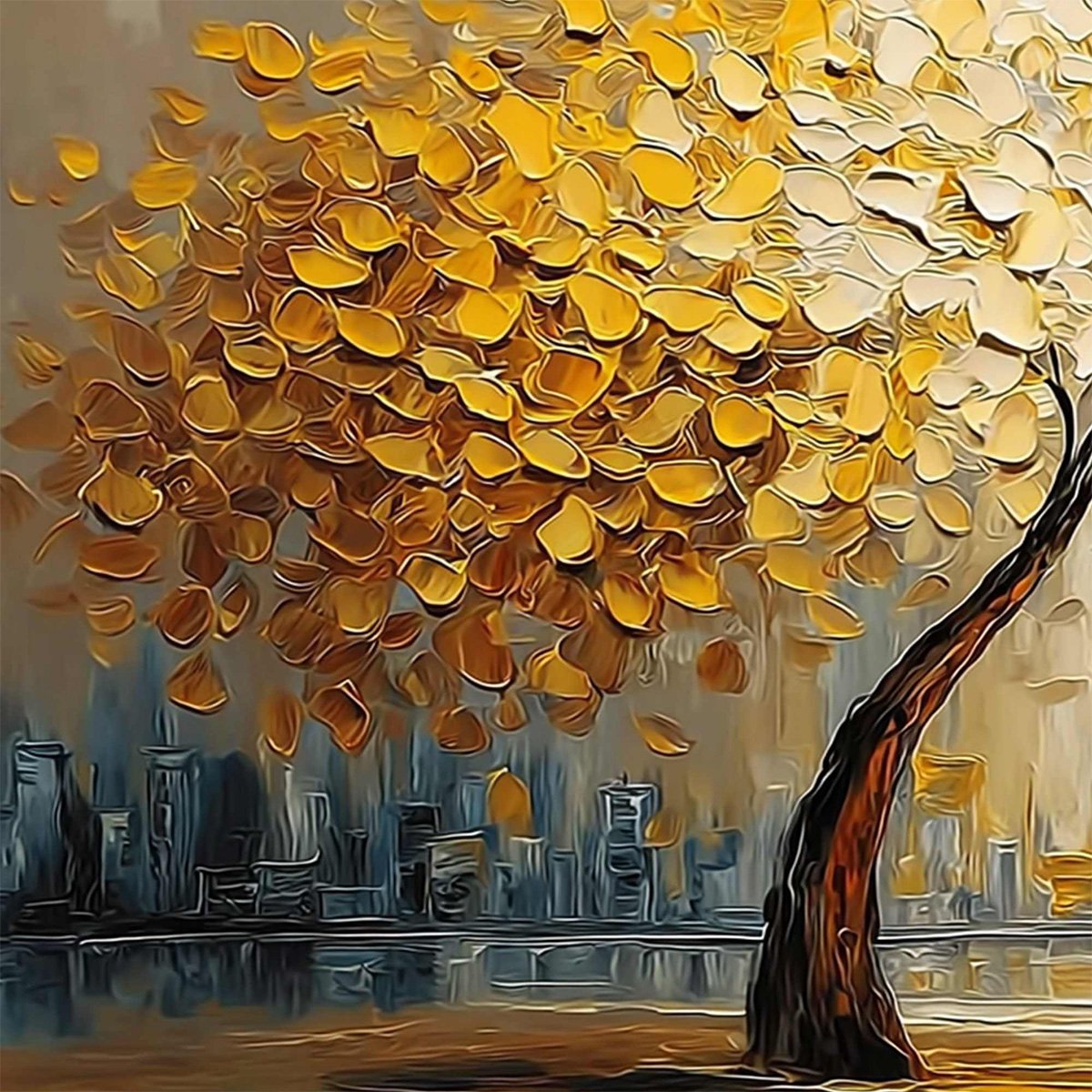 URBAN OASIS: Heavy Texture Palette Knife Cityscape Oil Painting - Image 3
