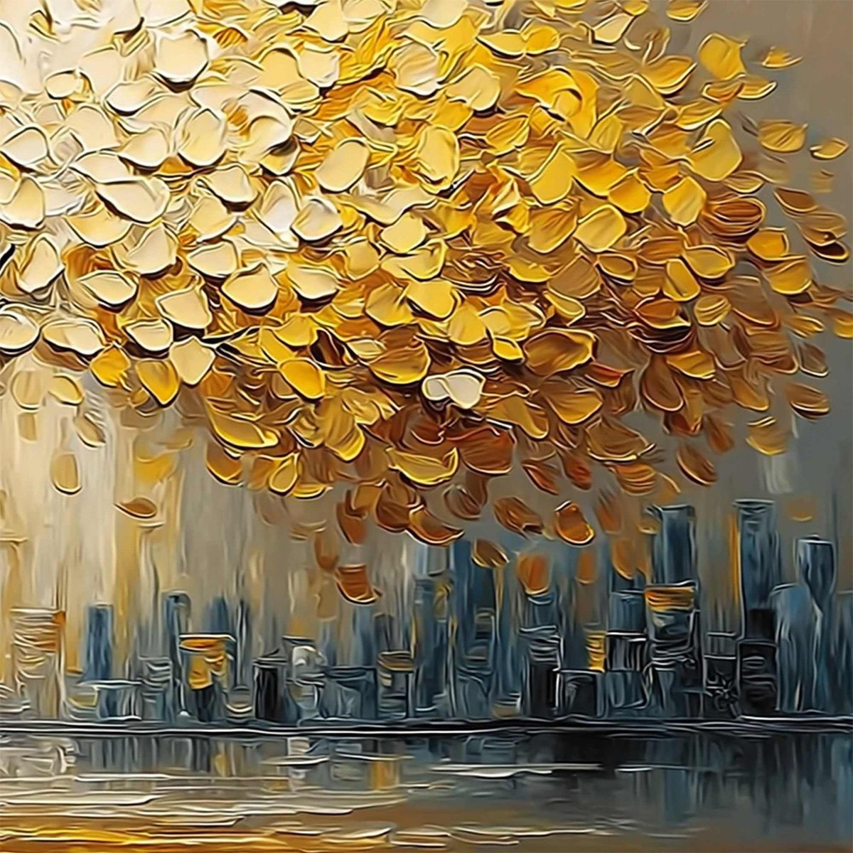 URBAN OASIS: Heavy Texture Palette Knife Cityscape Oil Painting - Image 5