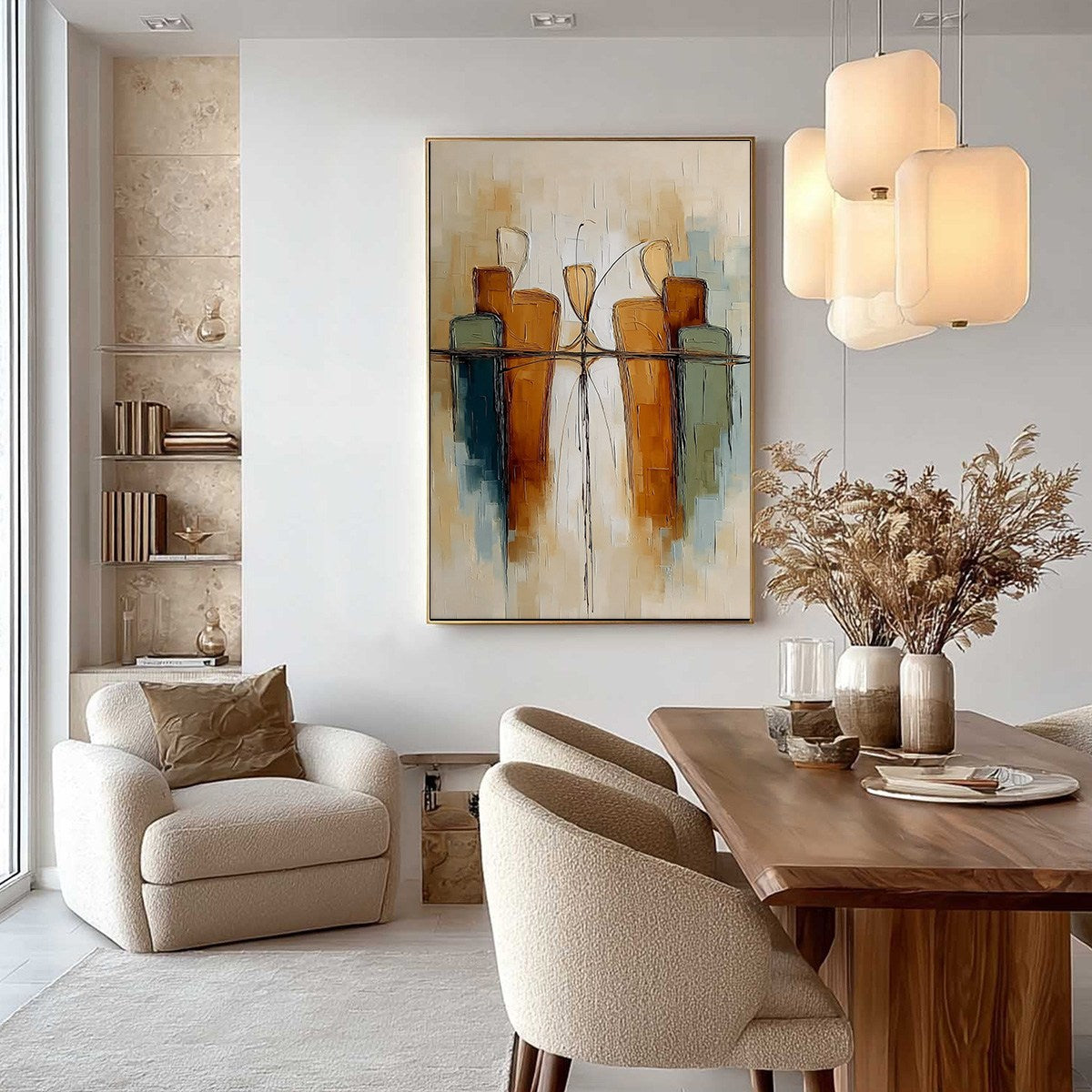 URBAN REFLECTIONS: Textured Abstract Cityscape Reflection Oil Painting - Image 2