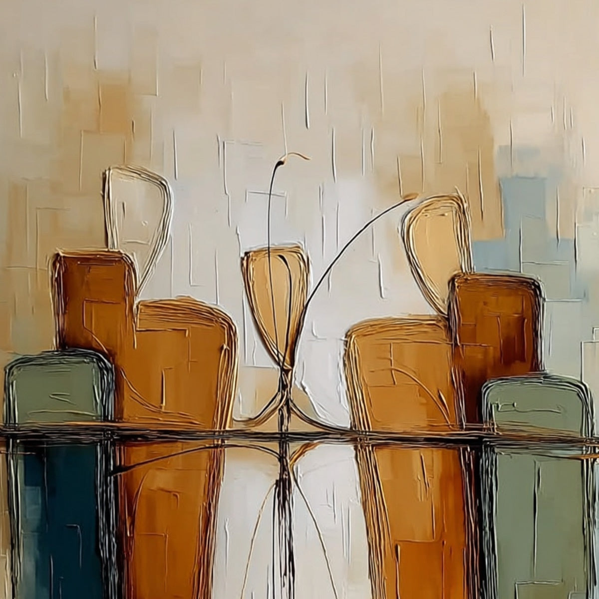 URBAN REFLECTIONS: Textured Abstract Cityscape Reflection Oil Painting - Image 5