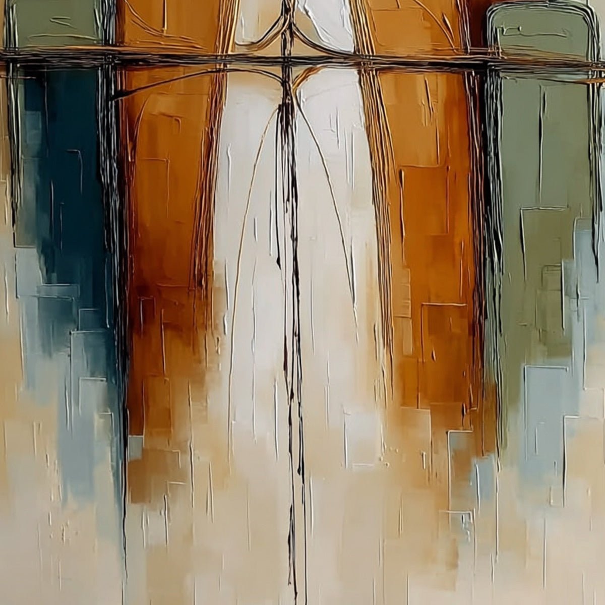 URBAN REFLECTIONS: Textured Abstract Cityscape Reflection Oil Painting - Image 3